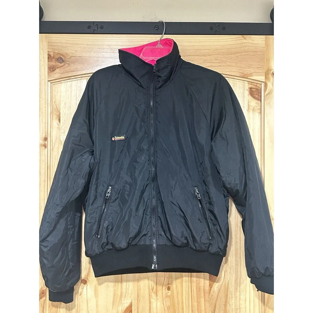 Vintage Columbia Men’s Reversible Jacket Neon Pink & Black 90s Retro Bomber L